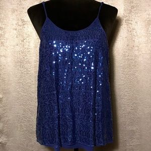 Charming Charlie Lovely Blue Sequin Top